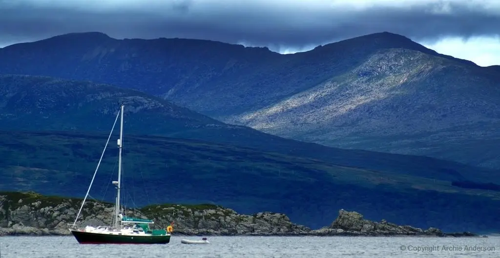 Sailing in Carradale Bay with Arran in the background